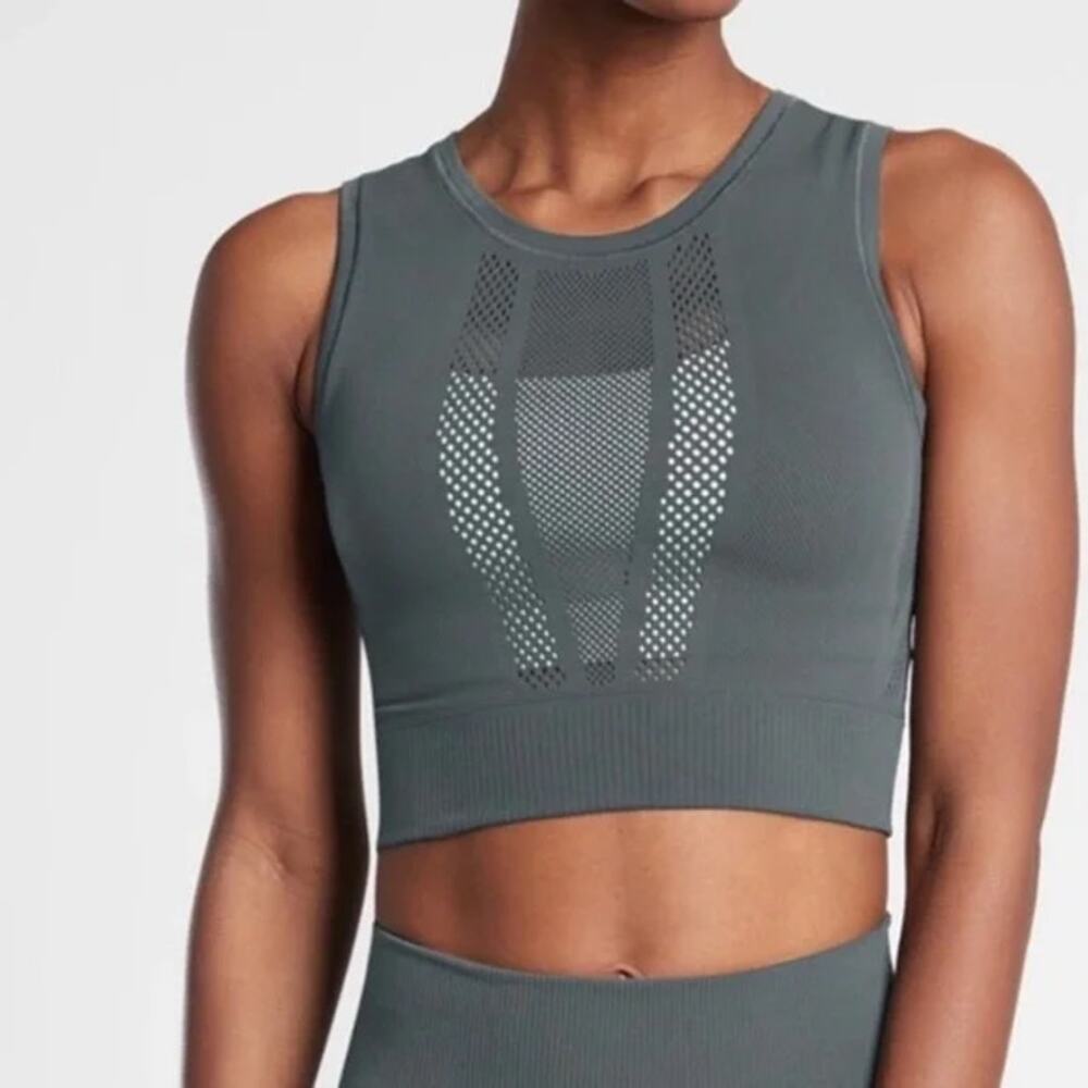 Athleta Mudra Mesh Cropped Tank Top Charcoal Gray Size Small / Medium